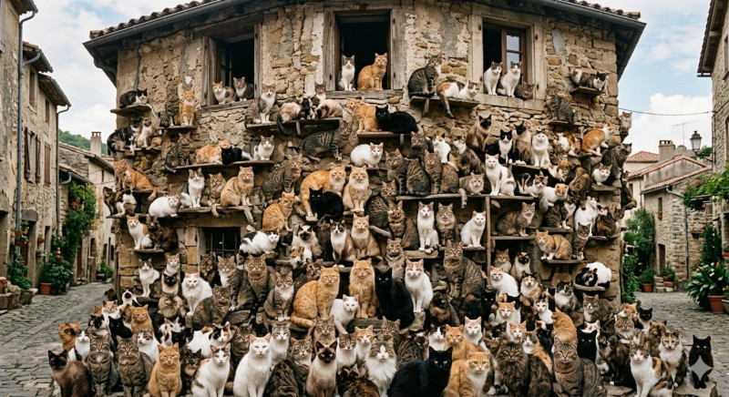 Wand mit Katzen davor